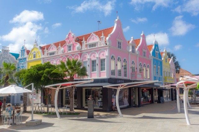 Pastel colonial buildings in downtown Oranjestad