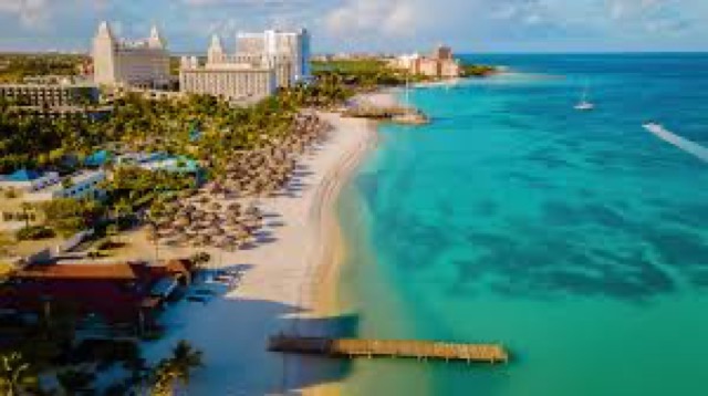 Resorts along Palm Beach seen from the air